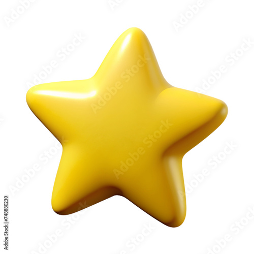 Yellow shiny star. 3d icon. isolated on a transparent background.