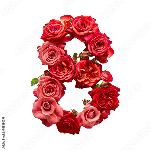 8 made of roses isolated on transparent background  8th of march  women s day inspiration created using generative Ai tools