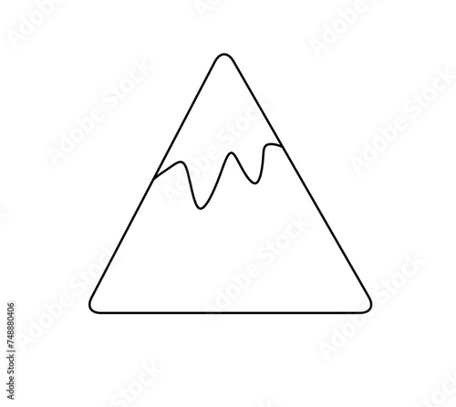 Vector isolated one single little triangle mountain with snowy peak colorless black and white contour line easy drawing
