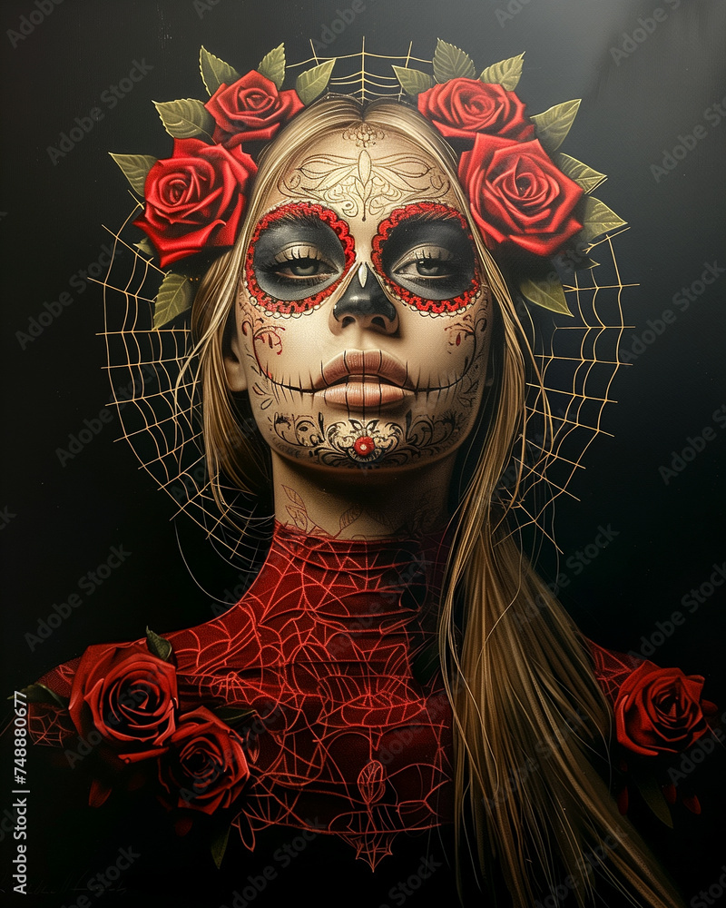 T-shirt applique design. Portrait of a girl wearing makeup in honor of the Day of the Dead. T-shirt applique design. Portrait of a girl wearing makeup in honor of the Day of the Dead.