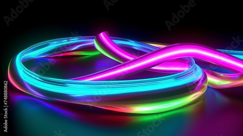 abstract neon background with ascending pink and blue glowing lines. Fantastic sci-fi corridor and wallpaper with colorful laser rays