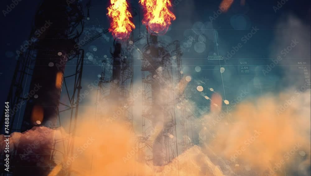 orange burning gas flame on statistical graph background, global warming concept orange burning gas flame on statistical graph background, global warming concept