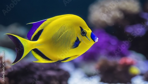 Exotic tropical fish purple Yellowfin surgeonfish Acanthurus xanthopterus closeup