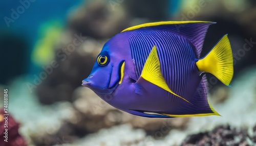 Exotic tropical fish purple Yellowfin surgeonfish Acanthurus xanthopterus closeup