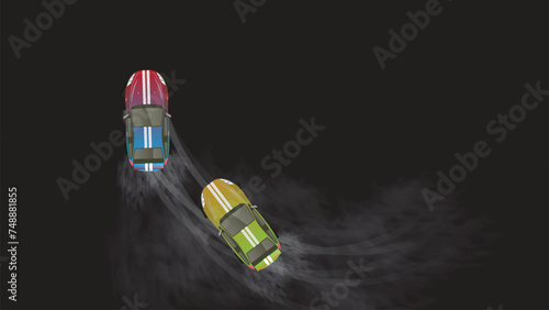 top view of car vehicle drift sport racing in curve black road