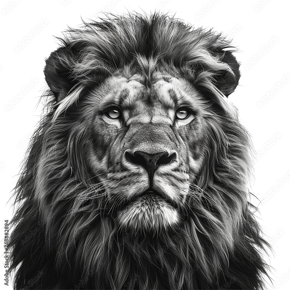 realistic face of lion isolated on transparent background, element remove background, element for design