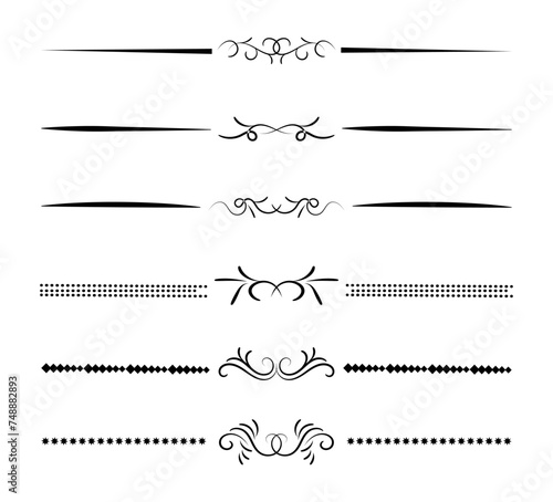 Set of line decorative calligraphic elements 