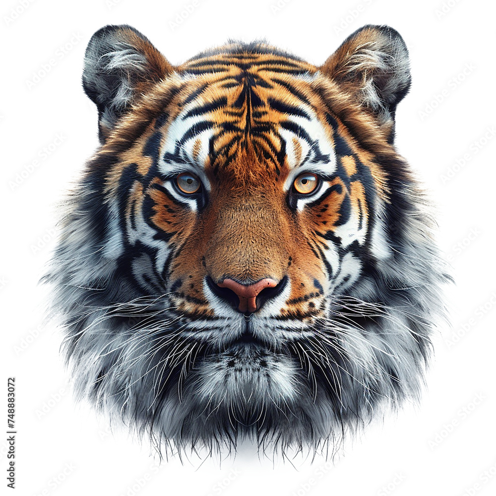 Fototapeta premium realistic face of tiger isolated on transparent background, element remove background, element for design