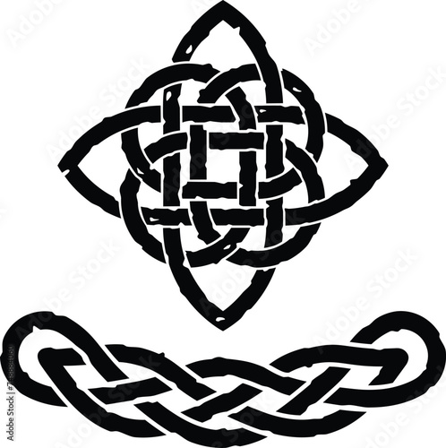 Grunge Curved Celtic Lace Border Ornament with Woven Celt Knot