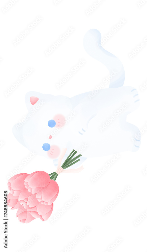 A cat holds a bouquet of tulips A cat holds a bouquet of tulips