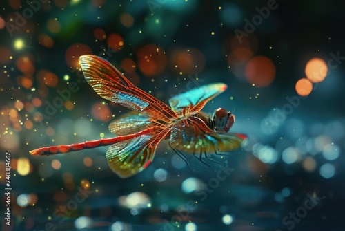 dragonfly on blue. A dragonfly is flying, an insect is in motion © Vasilisa