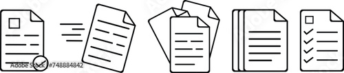 Documents line icon set. File, print, torn, lock, signature. Paperwork concept. Can be used for topics like agreement, business, approved document photo
