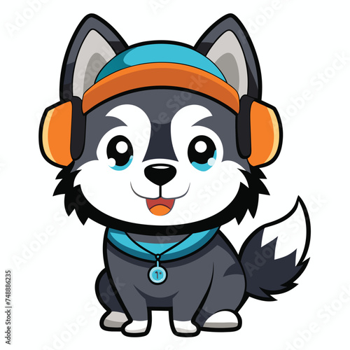 cartoon dog in headphone vector  