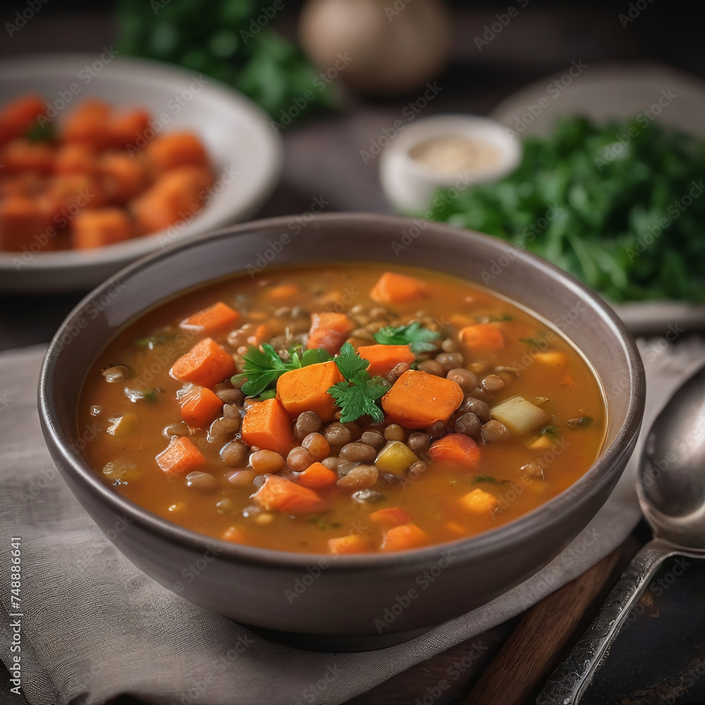 Photo Of Roasted Vegetable Lentil Soup. Photo Of Roasted Vegetable Lentil Soup.