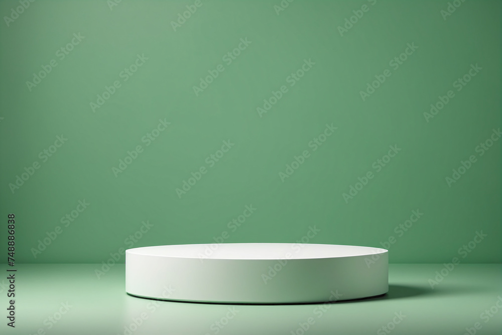 Empty pedestal display on green background with blank stand for product show or presentation Empty pedestal display on green background with blank stand for product show or presentation