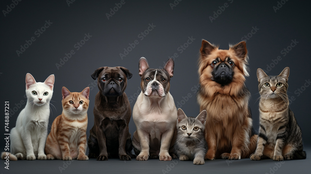 Diverse Group of Dogs and Cats Sitting Together