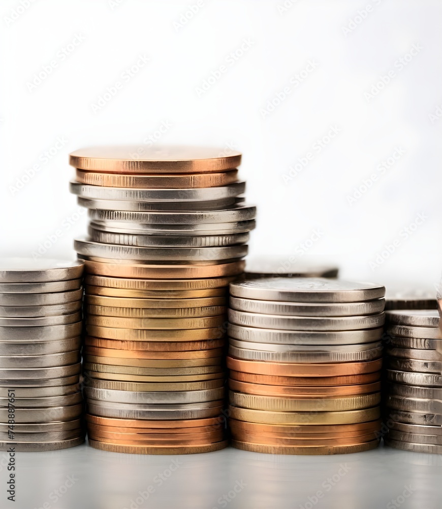 Close-up Stack Of Coins white background Close-up Stack Of Coins white background