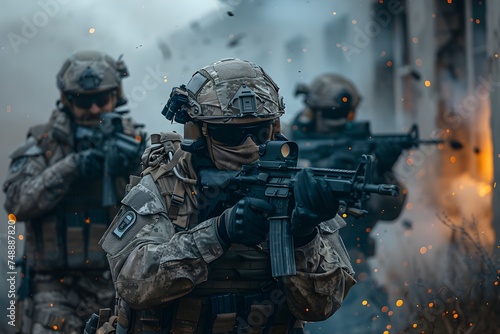 special forces squad advancing on the battlefield