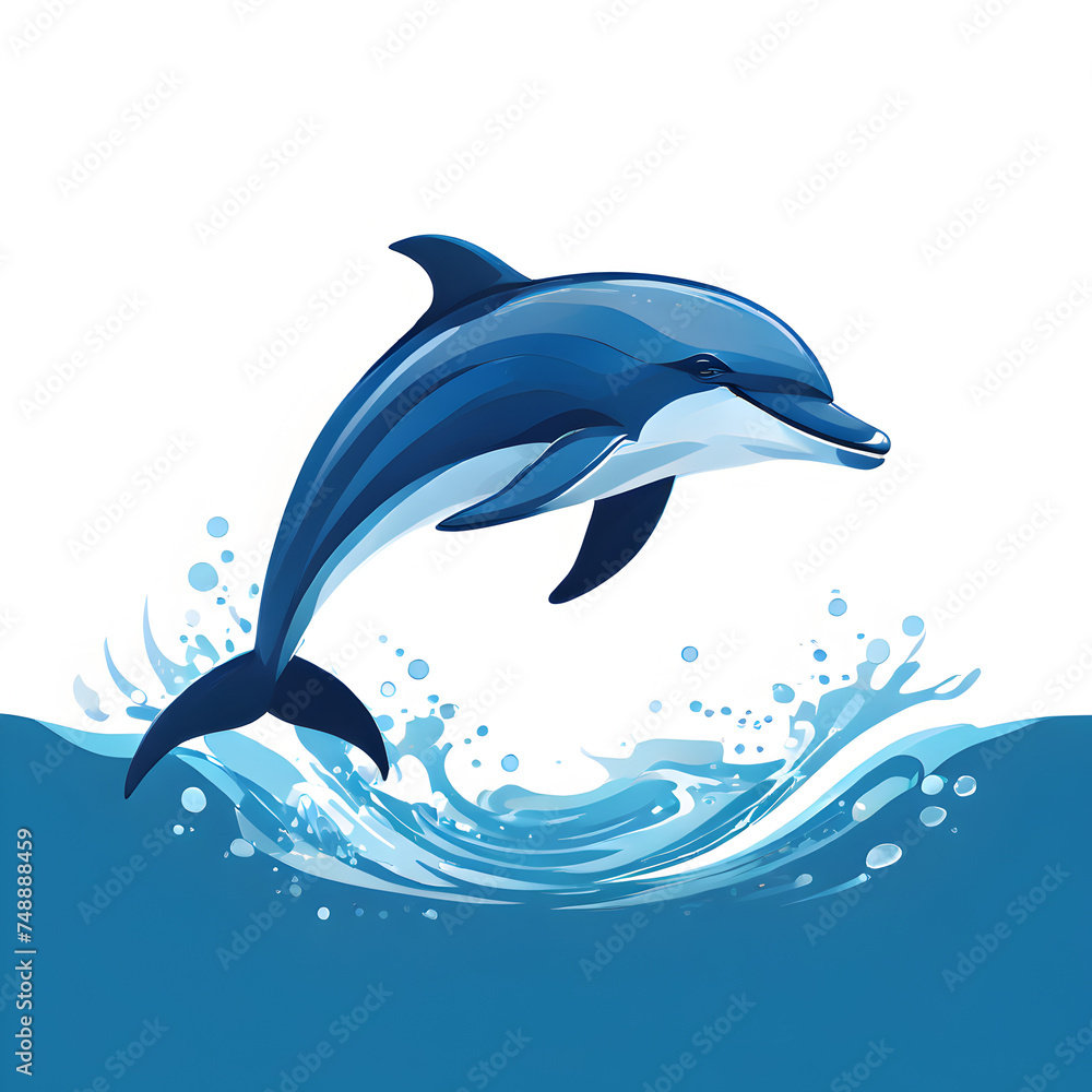 Fototapeta premium simple logo vector of a dolphin jumping on the water