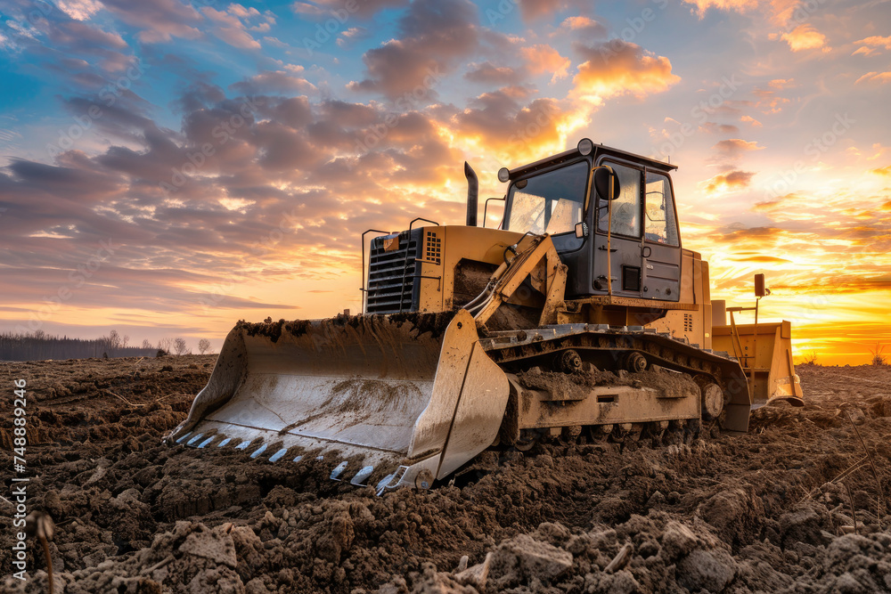 Bulldozer on a construction site at sunset Bulldozer on a construction site at sunset