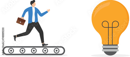 Businessman running on the treadmill and idea. Concept business vector.

