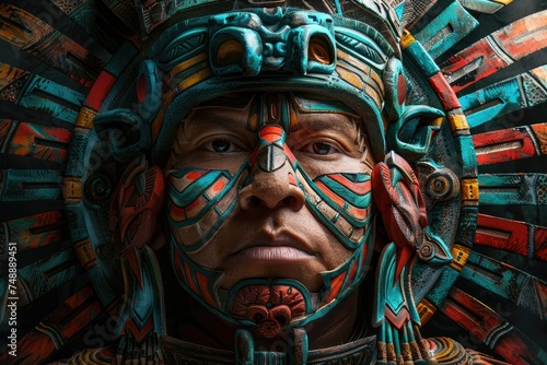 Face of an Aztec warrior on a black background photo