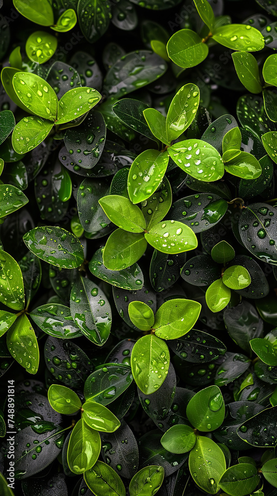 black and green natural leaves and water droplets black and green natural leaves and water droplets