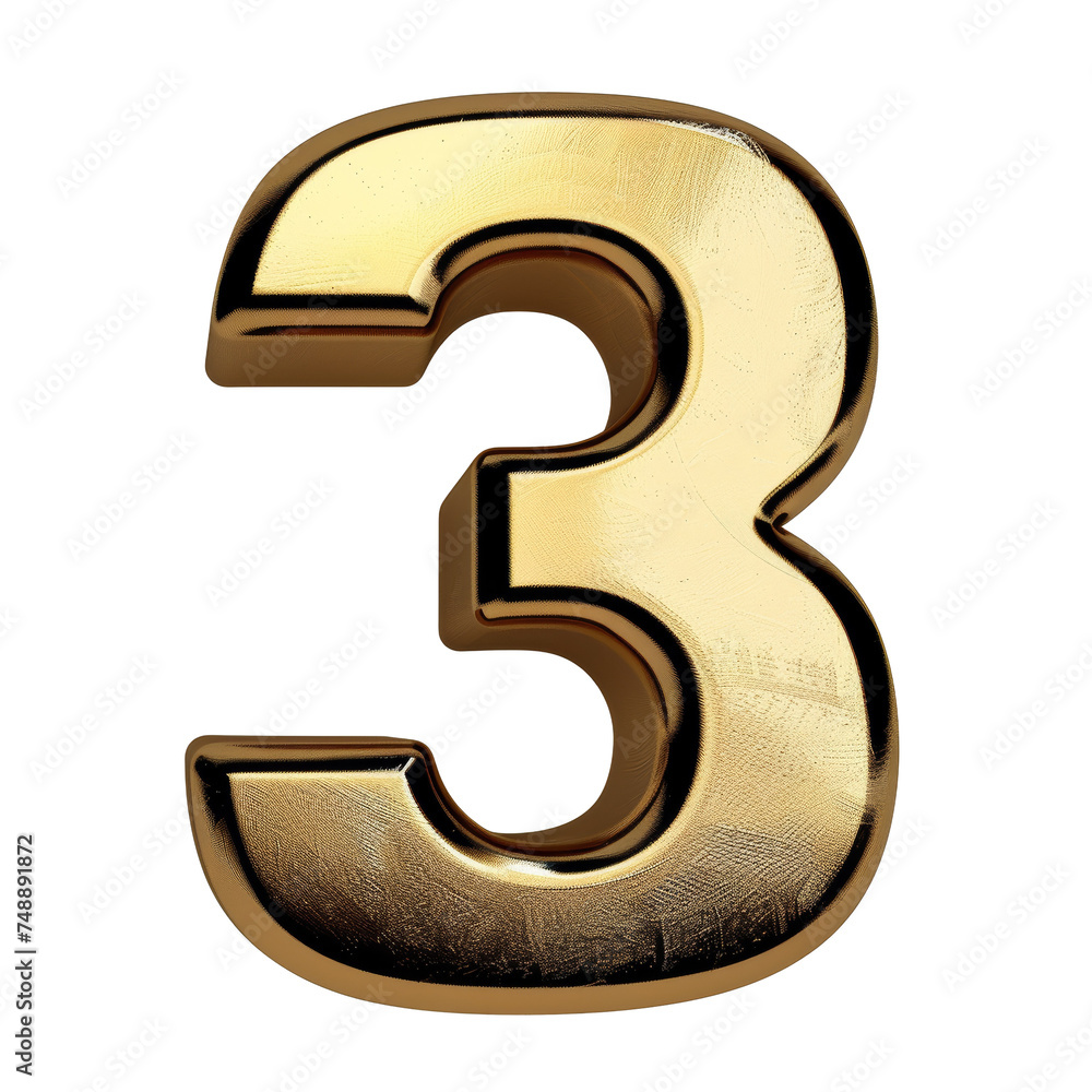 Smooth Gold Number Isolated on Transparent or White Background, PNG Smooth Gold Number Isolated on Transparent or White Background, PNG