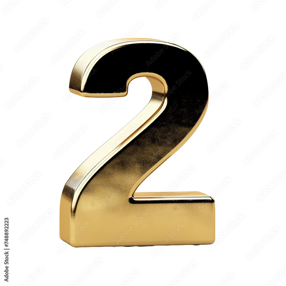 Smooth Gold Number 2 Isolated on Transparent or White Background, PNG Smooth Gold Number 2 Isolated on Transparent or White Background, PNG