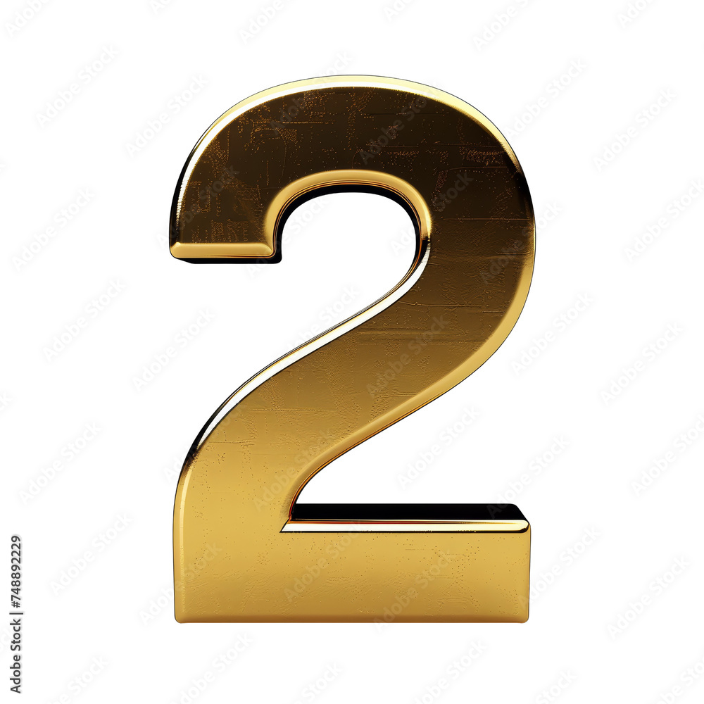 Smooth Gold Number 2 Isolated on Transparent or White Background, PNG Smooth Gold Number 2 Isolated on Transparent or White Background, PNG