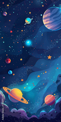 cute space theme illustration background, blue background shade