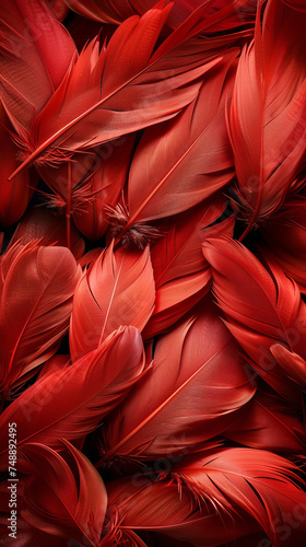 many red feathers on black background