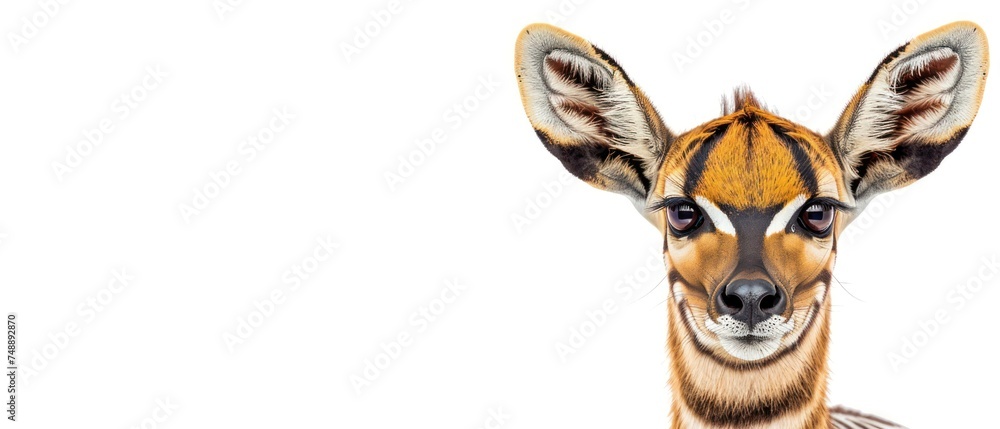 a close up of a deer's face with an animal's head painted to look like an antelope.