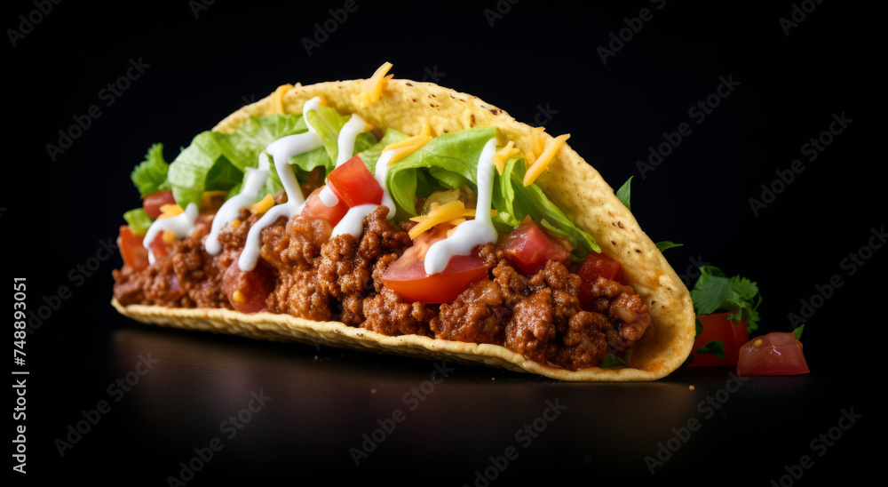Delicious mexican taco closeup, isolated