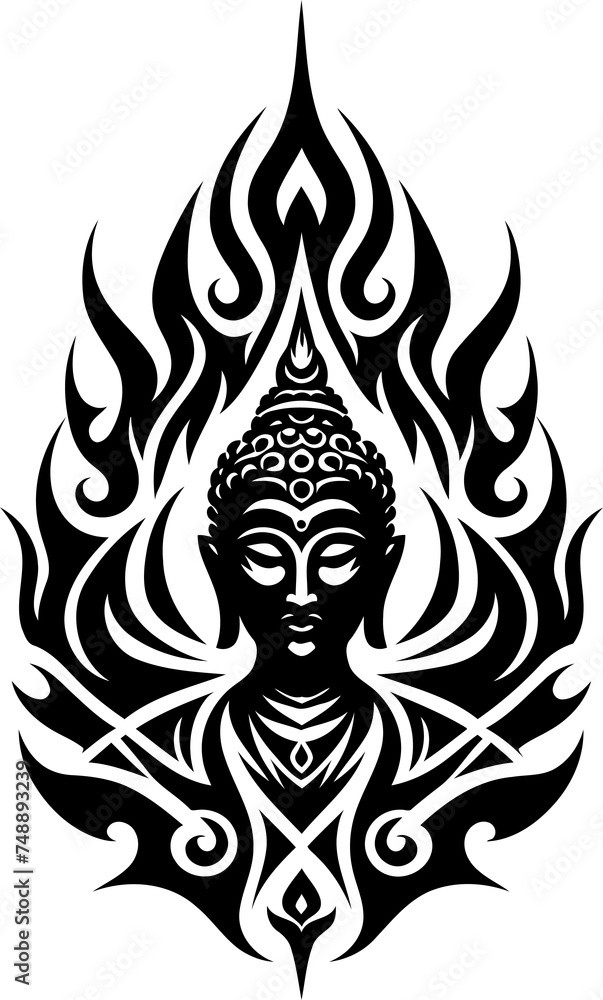budha in modern tribal tattoo, abstract line art, minimalist contour, budha in modern tribal tattoo, abstract line art, minimalist contour,