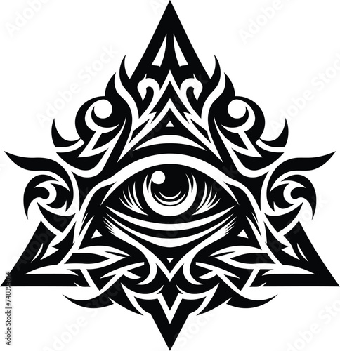 illumati, mason eye,  in modern tribal tattoos, abstract line art, minimalist contour,