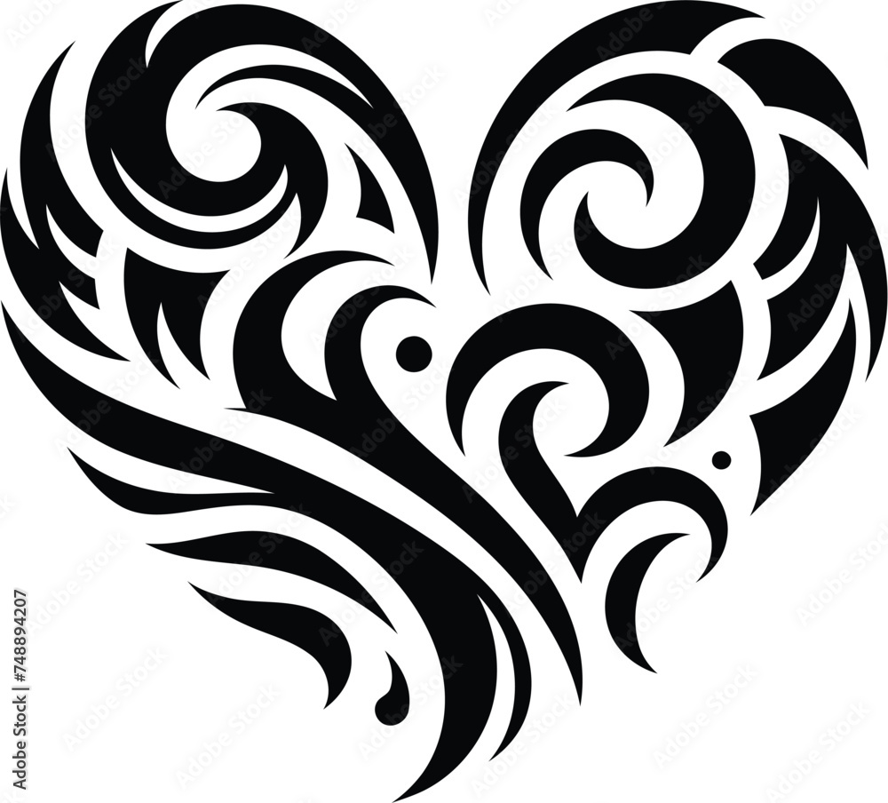 love, heart shape, in modern tribal tattoo, abstract line art, minimalist contour,