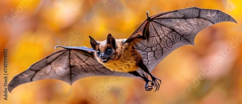 a close up of a bat flying in the air with it's wings spread and it's eyes open.