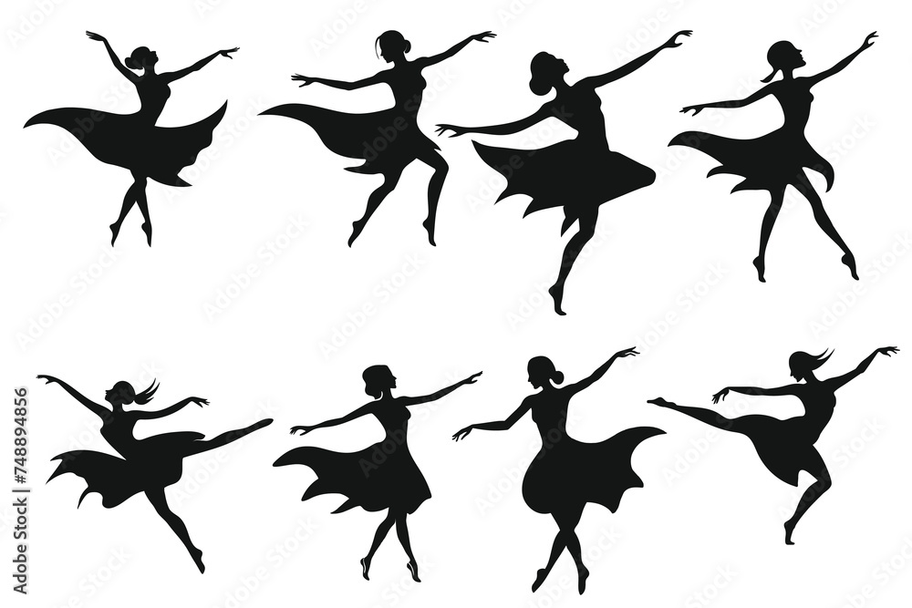 Collection of dancing girl silhouette, vector - obrazy, fototapety, plakaty 
