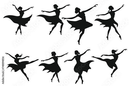 Collection of dancing girl silhouette, vector