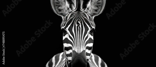 a black and white photo of a zebra s head and neck  with its eyes wide open  in front of a black background.