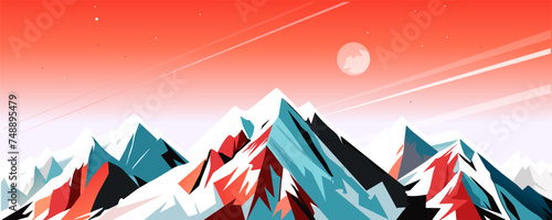 Winter Snowy rocky mountain Sports ski Hotel Night landscape Christmas Holiday Events New Year calendar title page brochure cover travel poster voyage banner modern design vector template Europe