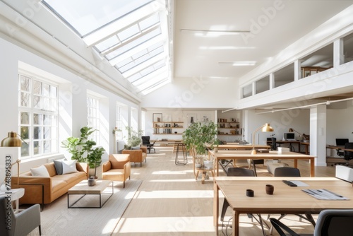 Co-working space filled with natural light An airy, inviting workplace, a modern design co-working space that wants to attract clients,