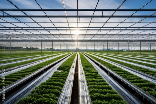 greenhouse plants Control the temperature with an intelligent system Organic vegetable farm The vegetable plots are neatly lined up, shady, green,