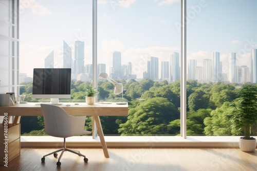 Modern office with nature view There is a relaxing atmosphere. close to nature To inspire work.