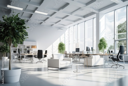Modern office with nature view There is a relaxing atmosphere. close to nature To inspire work. #748896427