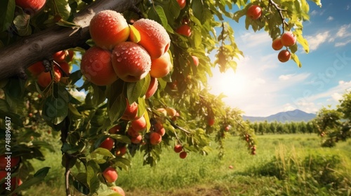 Orchard full of fruit: Focus on rich, beautiful, delicious fruits and many varieties. photo