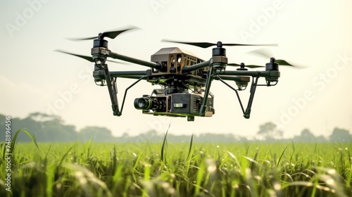 Modern technology in organic agriculture: drones or high-tech equipment used in organic agriculture Using technology to increase efficiency and reduce costs. Modernization of farmers. photo