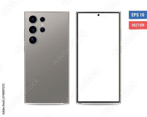 Realistic vector flat Samsung Galaxy S24 Ultra mockup with blank screen isolated on white background. Scale image any resolution (ID: 748897275)