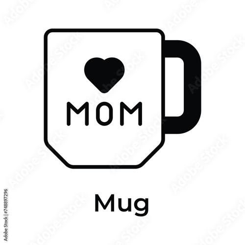 Mothers day gift, best mom, icon of mug in editable style
